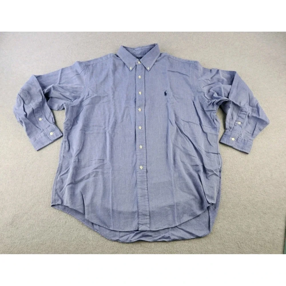 Ralph Lauren Yarmouth Mens Shirt Cotton 17 34 Micro Check Blue Button Logo Pony
